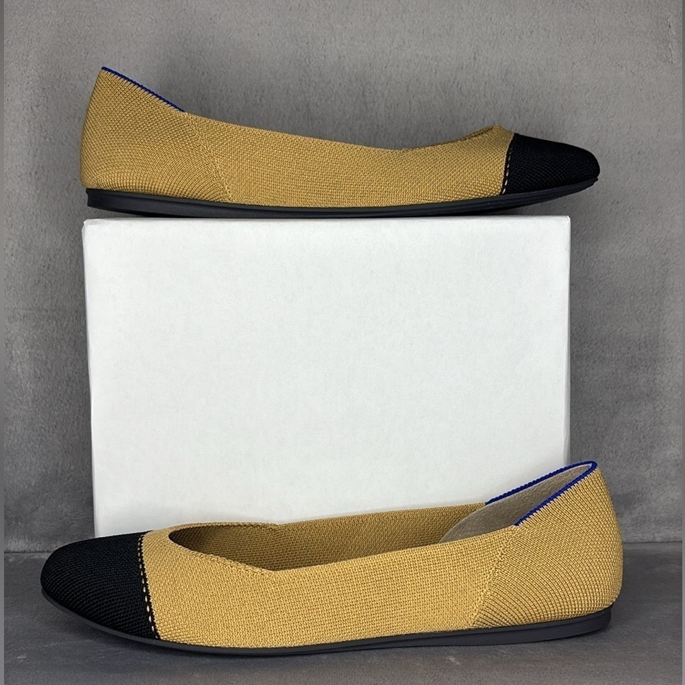 Rothy’s The Flat Tan Black Cap Toe Knit Flats Women’s 10.5